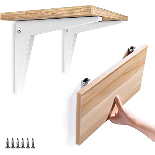 DOMI PRO Soporte Plegable de Pared 2 Piezas, Blanco 300 mm Escuadra Abatible Soportes para Estante Soporte de Metal Flotante Bisagra Plegable Escuadra Estanteria de Bricolaje