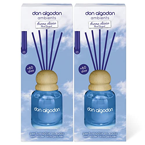 Don Algodon Ambients Ambientador Mikado Clásico. Difusor de varillas 0% Alcohol, +60 días duración. (Pack 2 uds. x 60 ml)