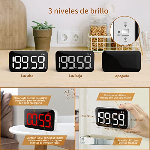 DOOMAY Temporizador de Cocina Digital Recargable - Cronómetro magnético, Brillo y Volumen Ajustables, Ideal para cocinar, el Aula, la Oficina y para Que lo usen niños, Profesores y Personas Mayores