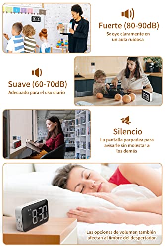 DOOMAY Temporizador de Cocina Digital Recargable - Cronómetro magnético, Brillo y Volumen Ajustables, Ideal para cocinar, el Aula, la Oficina y para Que lo usen niños, Profesores y Personas Mayores