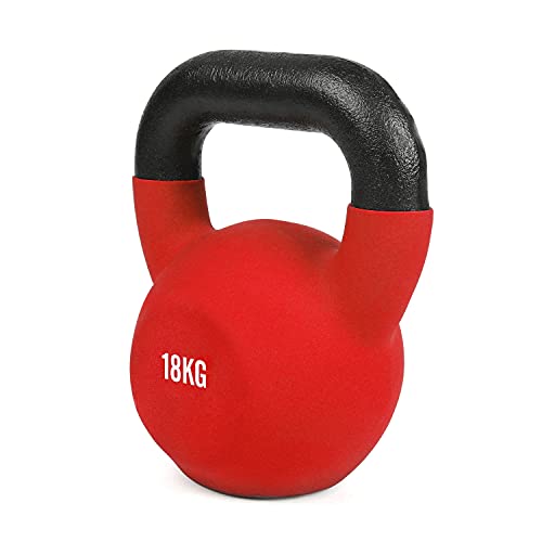 #DoYourFitness Kettlebell Pesas Rusa Hecha de Hierro Fundido Sólido con Revestimiento de Neopreno - Ideal para Ejercicios y Entrenamientos de Musculación en Casa - 18Kg Rojo