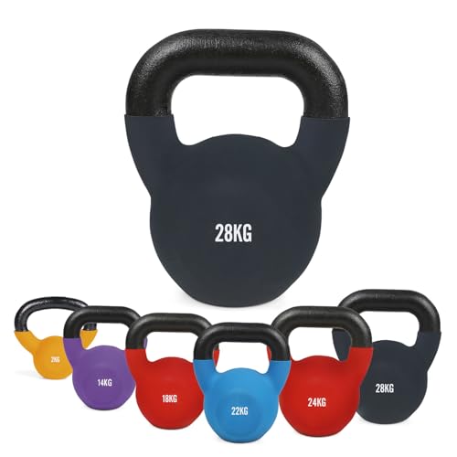 #DoYourFitness Kettlebell Pesas Rusa Hecha de Hierro Fundido Sólido con Revestimiento de Neopreno - Ideal para Ejercicios y Entrenamientos de Musculación en Casa - 28Kg Negro