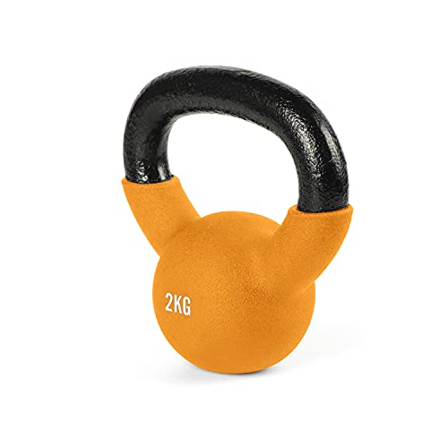 #DoYourFitness Kettlebell Pesas Rusa Hecha de Hierro Fundido Sólido con Revestimiento de Neopreno - Ideal para Ejercicios y Entrenamientos de Musculación en Casa - 2Kg Naranja