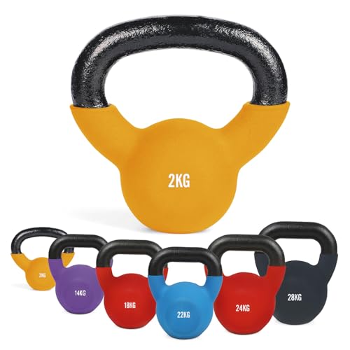 #DoYourFitness Kettlebell Pesas Rusa Hecha de Hierro Fundido Sólido con Revestimiento de Neopreno - Ideal para Ejercicios y Entrenamientos de Musculación en Casa - 2Kg Naranja