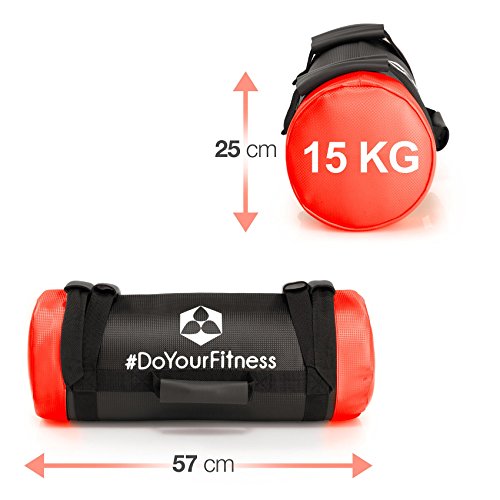 #DoYourFitness x World Fitness Power Bag Carolous 15 kg - Saco de Arena para Entrenamiento de Fuerza y Resistencia - Sandsack Cubierta de Nylon con Costuras Reforzadas - Rojo