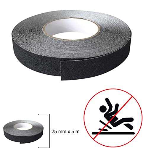 Dpm Tapes 6093A - Cinta Adhesiva Antideslizante Negra Para Interior/Exterior - Anticaída, Antideslizante, Libre De Residuos (25 mm x 5 m)