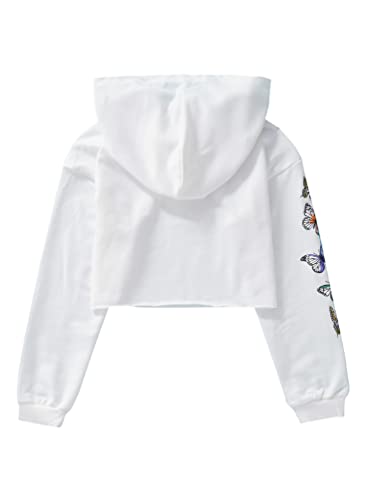 dPois Sudadera con Capucha Casual para Niña Sudadera con Estampado Mariposa Chándal Top Deportivo Camiseta Manga Larga Elegante Chica Blanco 9-10 años