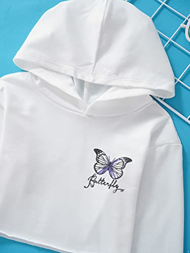 dPois Sudadera con Capucha Casual para Niña Sudadera con Estampado Mariposa Chándal Top Deportivo Camiseta Manga Larga Elegante Chica Blanco 9-10 años