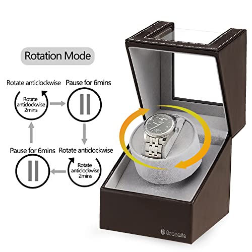 DRAIGERWAY Caja de enrollador de Reloj automático Automatische Uhrenbeweger Box Single Uhrenbeweger PU Leder Uhrengehäuse mit leisem Motor Batteriebetrieb Oder Netzteil für Automatikuhren (Braun-DGW)