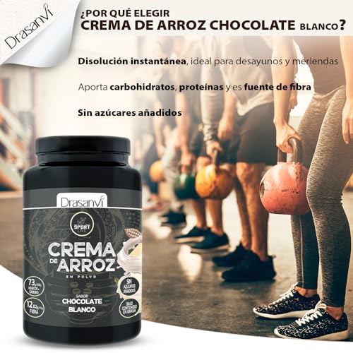 DRASANVI CREMA DE ARROZ | Crema de arroz fitness | Energía rápida y sostenida |Hidratos de Carbono, Fibra y Proteínas de calidad |Sin Grasas ni Azúcares añadidos | Sabor Chocolate Blanco- 1 Kg