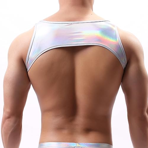 Drelaar Camiseta sin mangas metálica para hombre, chaleco con arnés muscular, plata, M