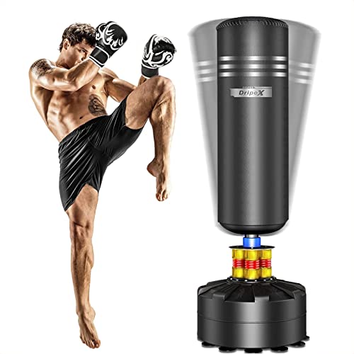 Dripex Saco de Boxeo de Pie para Adultos, Fitness Boxeo Saco de Arena, Base ABS con Fuertes Ventosas, Resortes Amortiguador, Rellenable de Arena 80kg /Agua 60kg (Negro)