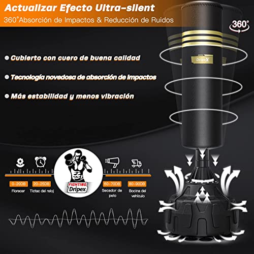 Dripex Saco de Boxeo de Pie para Adultos, Fitness Boxeo Saco de Arena, Base ABS con Fuertes Ventosas, Resortes Amortiguador, Rellenable de Arena 80kg /Agua 60kg (12 Ventosas)