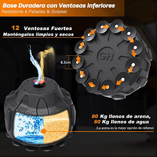 Dripex Saco de Boxeo de Pie para Adultos, Fitness Boxeo Saco de Arena, Base ABS con Fuertes Ventosas, Resortes Amortiguador, Rellenable de Arena 80kg /Agua 60kg (12 Ventosas)