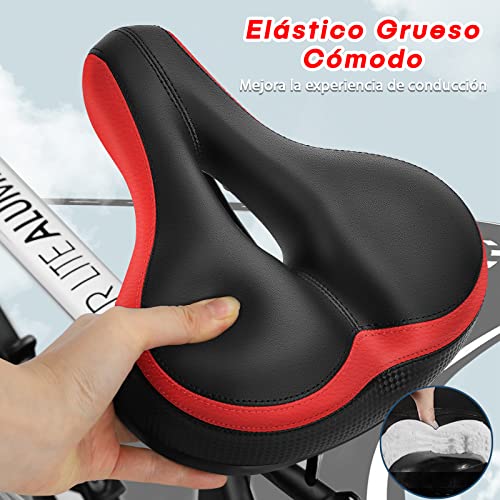 Dripex Sillín Bicicleta Cómodo Impermeable, Sillín de Bicicleta Gel (Negro+Rojo)