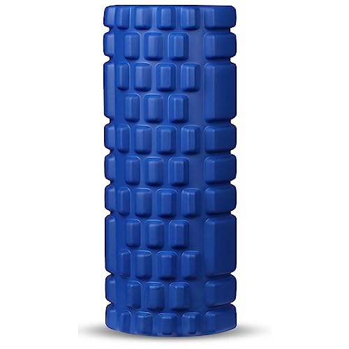 DRUNA Rodillo Rulo de Espuma Redondo para Masajes Musculares Pilates Yoga PVC Foam Roller Fitness INDIGO 33*14 cm. Azul