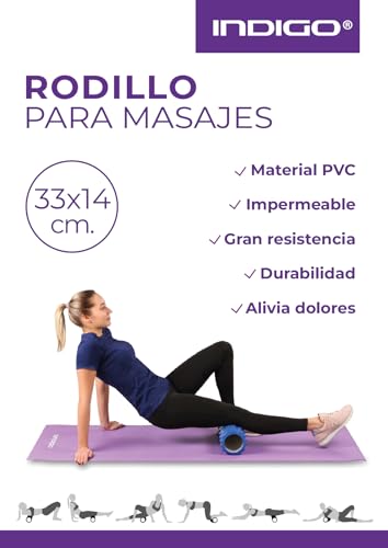 DRUNA Rodillo Rulo de Espuma Redondo para Masajes Musculares Pilates Yoga PVC Foam Roller Fitness INDIGO 33*14 cm. Azul