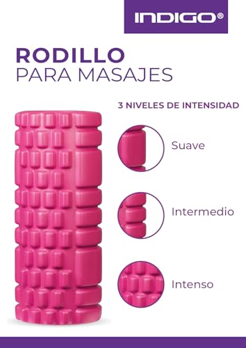 DRUNA Rodillo Rulo de Espuma Redondo para Masajes Musculares Pilates Yoga PVC Foam Roller Fitness INDIGO 33*14 cm. Azul Claro