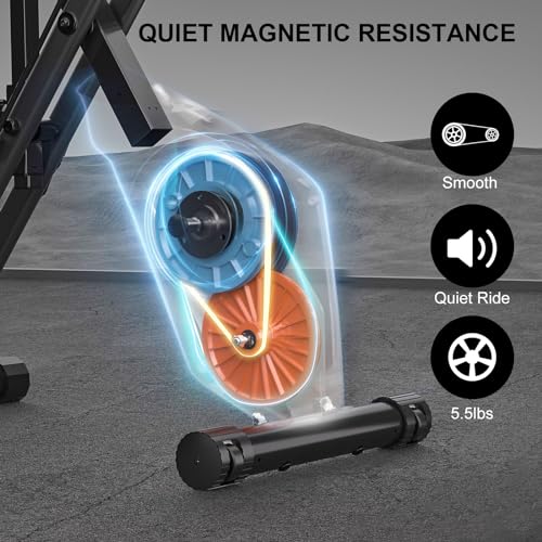 Dskeuzeew Bicicleta estática plegable 4 en 1, bicicleta magnética plegable, bicicleta estática 8 niveles de resistencia, monitor LCD y sensor de frecuencia cardíaca, Nuevo Negro