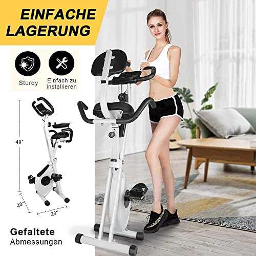 Dskeuzeew Bicicleta estática reclinable 2 en 1 con respaldo para entrenamiento en casa, con 8 niveles de resistencia ajustables, Blanco