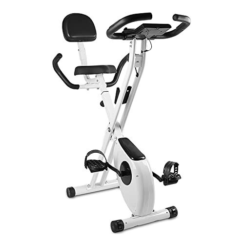 Dskeuzeew Bicicleta estática reclinable 2 en 1 con respaldo para entrenamiento en casa, con 8 niveles de resistencia ajustables, Blanco