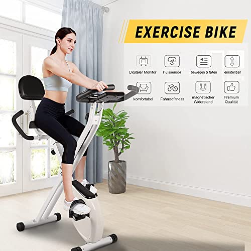 Dskeuzeew Bicicleta estática reclinable 2 en 1 con respaldo para entrenamiento en casa, con 8 niveles de resistencia ajustables, Blanco