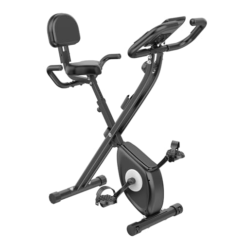 Dskeuzeew Bicicleta estática, vertical y plegable con resistencia magnética/monitor LCD/sensores de pulso, ejercicio de fitness para gimnasio en casa