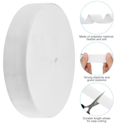 DTYGUIXE Cinta Elástica para Cintura Cinta Elástica para Costura Blanca de 4 cm de Ancho Goma Elástica para Costura de 40 m de Largo Goma Elástica para Cinturilla Ancha y Plana para Ropas Sillones