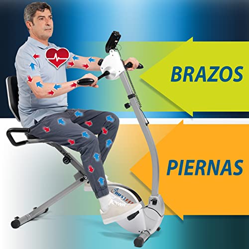 DUAL FIT Bicicleta Estática "2 en 1". Única en TV en España. Cuídate en casa moviendo brazos y piernas a la vez. Segura. Asiento acolchado XXL y respaldo. Servicio de montaje incluido.