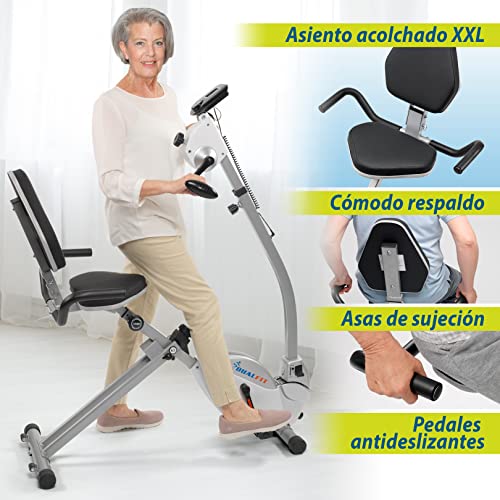 DUAL FIT Bicicleta Estática "2 en 1". Única en TV en España. Cuídate en casa moviendo brazos y piernas a la vez. Segura. Asiento acolchado XXL y respaldo. Servicio de montaje incluido.