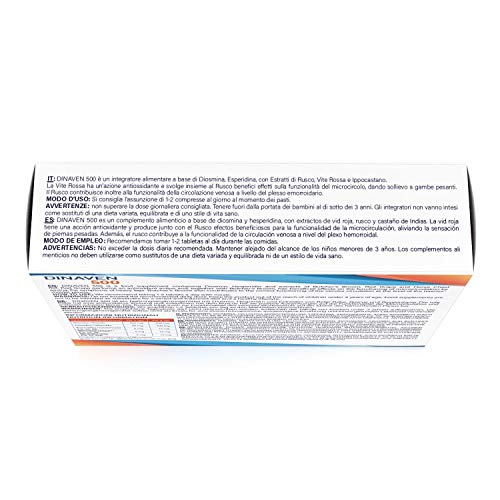 Dulàc Suplemento para Hemorroides y Microcirculación con Diosmina Hesperidina 500 mg, Vid Roja y Flavonoides, 60 comprimidos para Varices, Piernas Hinchadas, Capilares Rotos - Dinaven 500