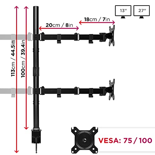 Duronic DMT154 BK Brazo para Monitor | para 4 Pantallas de 13 a 27" y 8 kg de Capacidad | Cabezal VESA 75 y 100 Giratorio e inclinable +90 °- 35 °| 100cm de Altura Ajustable | Brazo Extensible