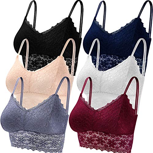 Duufin 6 Piezas Sujetador de Encaje Tipo Bralette para Mujer, 6 Colores (Negro, Beige, Blanco, Azul Marino, Gris y Burdeos, XXL)