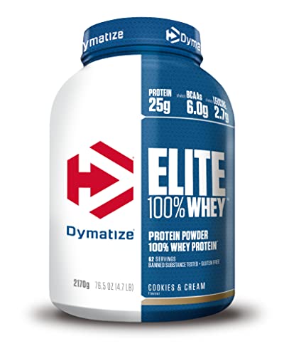 Dymatize Elite 100% Whey Cookies & Cream 2170g, Pulverizador de adecuada Poteína y Baja Azúcar + Proteína de Suero y BCAA