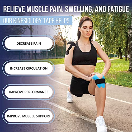 Dyroe Cinta de Kinesiología Tape,Set 2 Rollos 5 m x 5 cm Azul y Negro,Cinta deportiva elástica terapéutica para hombros, rodilla, codo, alivio del dolor, sin látex, resistente al agua, transpirable