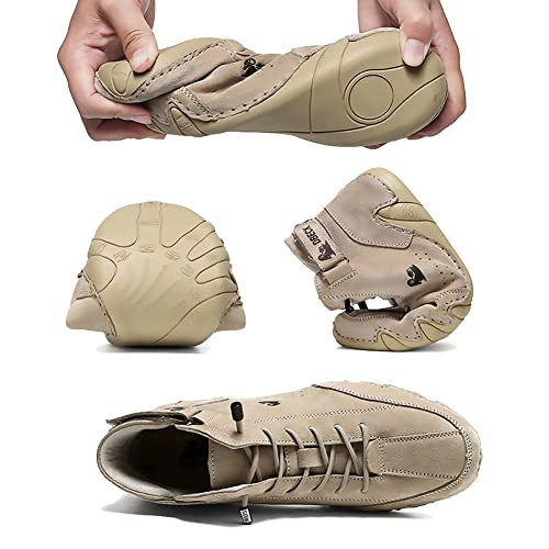 Dzhzuj Botas Altas de Cuero de Gamuza Hechas a Mano Italianas, Zapatillas Casuales para Hombres Transpirables para Senderismo, Impermeables y Antideslizantes (43,Khaki)