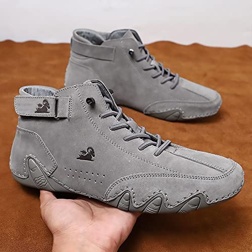 Dzhzuj Botas Altas de Cuero de Gamuza Hechas a Mano Italianas, Zapatillas Casuales para Hombres Transpirables para Senderismo, Impermeables y Antideslizantes (43,Khaki)