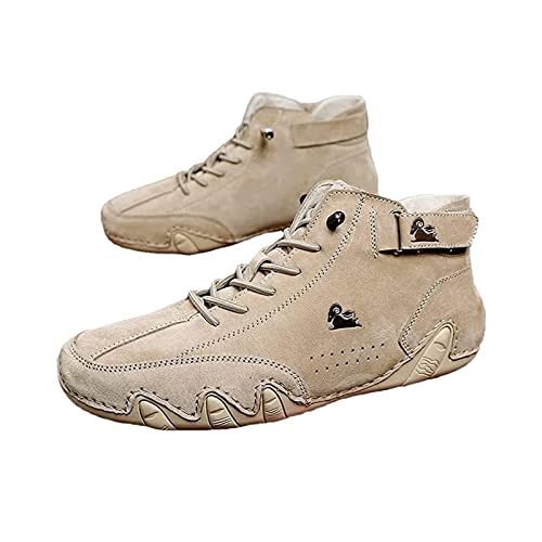 Dzhzuj Botas Altas de Cuero de Gamuza Hechas a Mano Italianas, Zapatillas Casuales para Hombres Transpirables para Senderismo, Impermeables y Antideslizantes (43,Khaki)