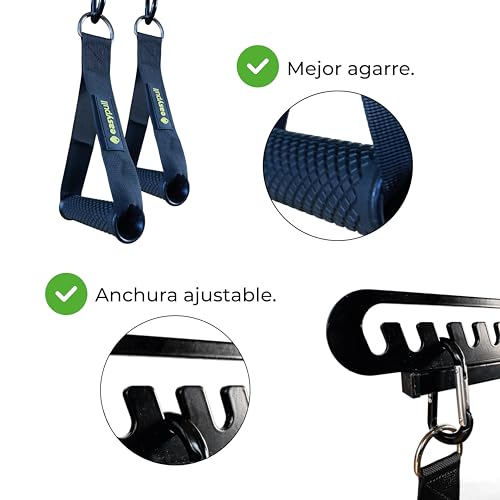 Easypull Grip Agarres para Poleas de Gym. Anchura Ajustable a Tú Biomecánica Corporal. Accesorios de Gym. Incluye Grip + 2 Manerales para Triceps, Biceps, Espalda, Pecho