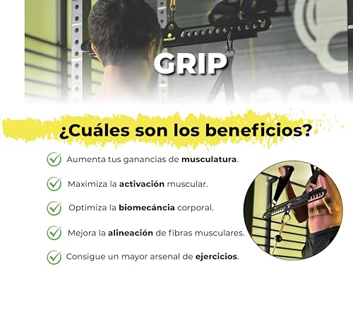 Easypull Grip Agarres para Poleas de Gym. Anchura Ajustable a Tú Biomecánica Corporal. Accesorios de Gym. Incluye Grip + 2 Manerales para Triceps, Biceps, Espalda, Pecho