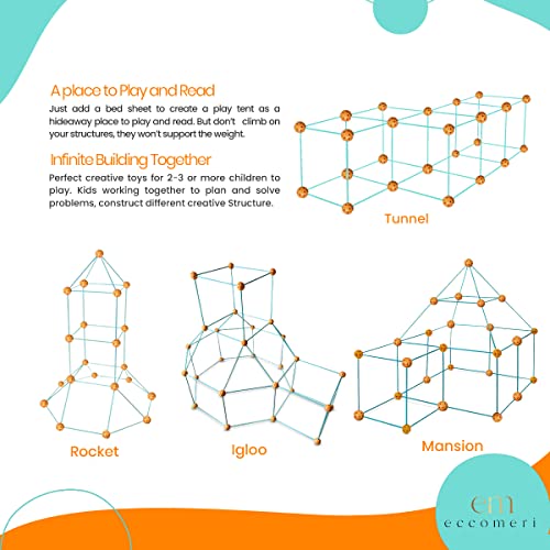 Eccomeri Kit de Construcción de Fuertes para Niños de 3 a 12 años - Fortkid - Construye tu Tienda de Campaña Infantil - Cabañas (90 Piezas)
