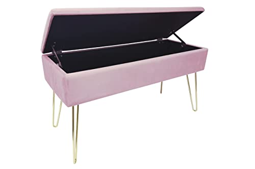 ECHTWERK Scarlett Banquete Scarlet-Banco Acolchado con Funda de Terciopelo (Rectangular, con Espacio de Almacenamiento, Patas de Metal), Color Rosa, 75 x 30 x 42 cm