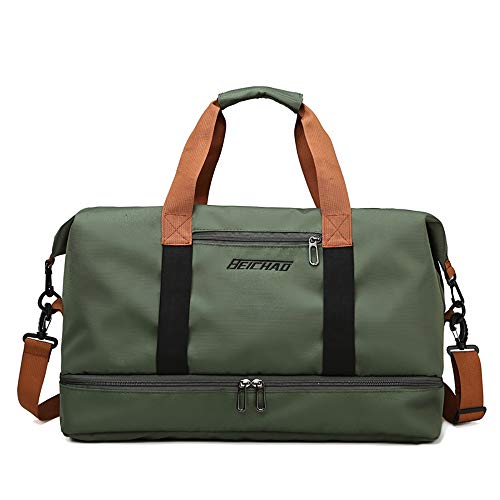 Eco Memos Bolsa de Viaje y Deporte Bolsa de Fitness de Gran Capacidad con Bolsillo para Mojado y Compartimento Independiente para Zapatos - (Ejercito Verde)