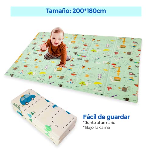 Edibaby, Alfombra Bebe, 1.5cm Grosor, Diseño Infantil, 200 x 180 cm, Acolchada de XPE, Reversible y Plegable, Colchoneta para Niños, para Juegos en el Suelo, Tapete Actividades (Alphabet Edition)