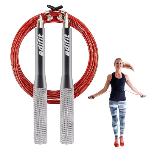 Edifit, Comba Crossfit, Cuerda Saltar, 3 Metros, Mango de 165 mm, Regulable, para Hombre y Mujer, Ejercicio en Casa, Fitness, Boxeo, Entrenamiento (Rojo y Gris)