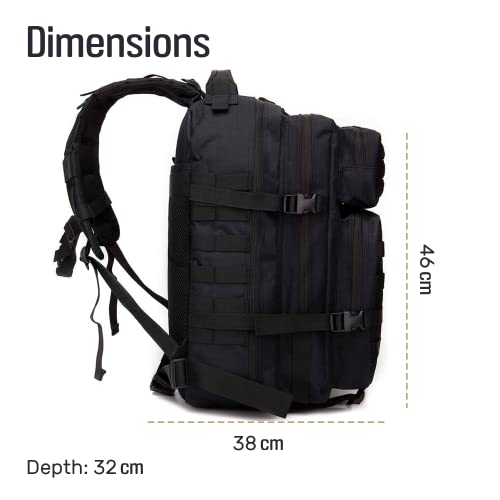 EDIFIT, Mochila Crossfit, 45L, Militar, Tactica, para Gimnasio, Senderismo, Acampada o Supervivencia, Unisex, Resistente, con Multiples Bolsillos (Full Black)