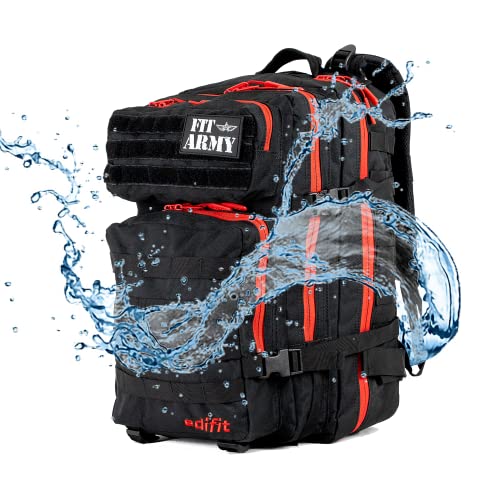 EDIFIT, Mochila Crossfit, 45L, Militar, Tactica, para Gimnasio, Senderismo, Acampada o Supervivencia, Unisex, Resistente, con Multiples Bolsillos (Negro)