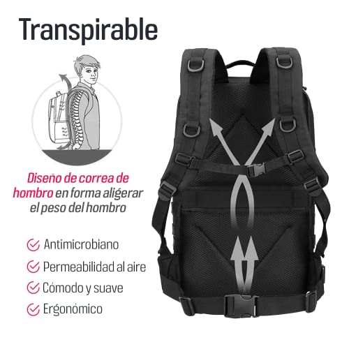 EDIFIT, Mochila Crossfit, 45L, Militar, Tactica, para Gimnasio, Senderismo, Acampada o Supervivencia, Unisex, Resistente, con Multiples Bolsillos (Negro)