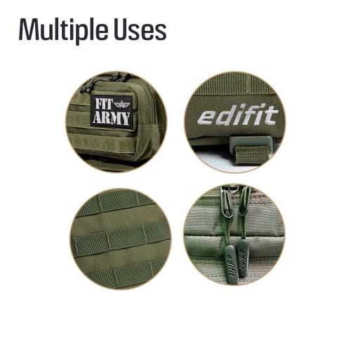 EDIFIT, Mochila Crossfit, 45L, Militar, Tactica, para Gimnasio, Senderismo, Acampada o Supervivencia, Unisex, Resistente, con Multiples Bolsillos (Verde)