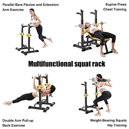 EEUK Soporte para Barra Stand en Cuclillas Rack de Press de Banca Ajustable Multifunción Levantamiento de Pesas Gimnasio Entrenamiento de Fuerza en Interiores, 250 kg de Carga Máxima